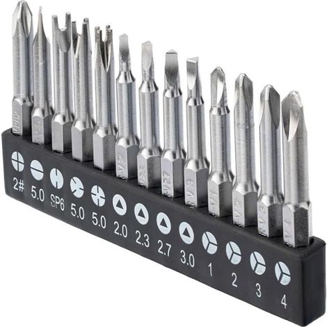 Lot de 13 embouts de tournevis spéciaux en acier magnétique hexagonaux 1/4", cruciformes, en U, en Y, à trois points (1/5)