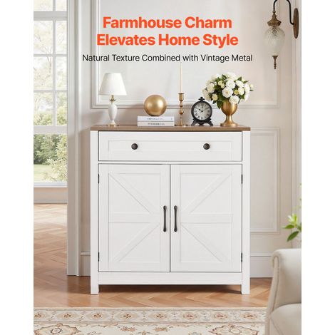 Buffet de Style Rustique, Meuble de Rangement Cuisine avec 2 Portes et Tiroir, Meuble pour Coin Café avec Rangement Stable, Enfilade pour Salon, Entrée et Couloir, 75 x 37,5 x 80 cm, Blanc (1/5)