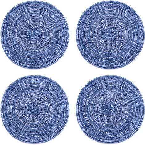 4 Pièces Sous-verres Tressés Résistants à la Chaleur, Style Nordique Bleu pour Bols et Assiettes (1/5)