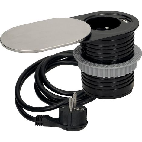 Prise à encastrer Slidy - Ø 60 mm - 1 prise PC 220/240 V + 1 prise USB-A - SYNERCIA