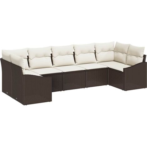 Sofa Set with Cushion 7 pcs Brown Poly Rattan vidaXL