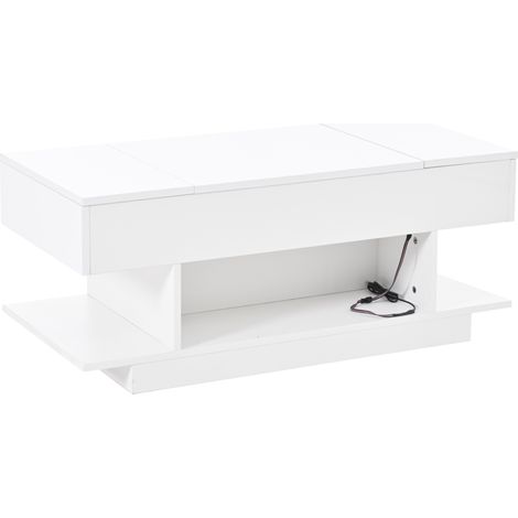 Mesa de centro elevable 98 x 45 x 40 cm blanca con LED y almacenamiento (1/5)