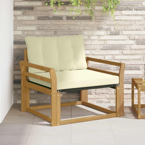 Canapé de Jardin 1 Place Modulable en Bois d'Acacia Massif Blanc avec Coussins Crème - PANGIVO (1/5)