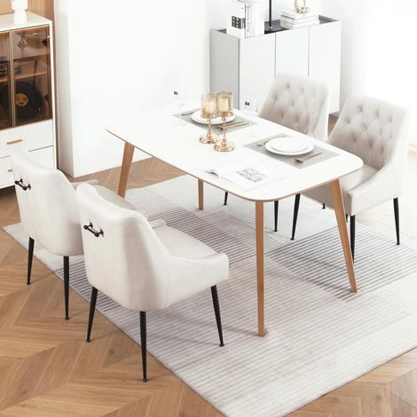 Esszimmerstühle 4er Set mit 13cm Kissen, Metallbeinen, beige (1/5)