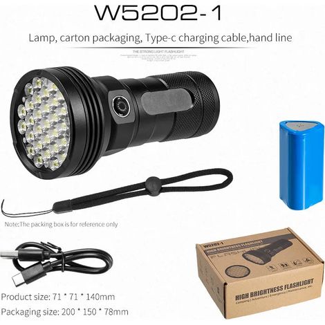 Lampe torche LED haute luminosité et haute intensité, lampe torche tactique puissante, rechargeable, adaptée aux activités de plein air.
