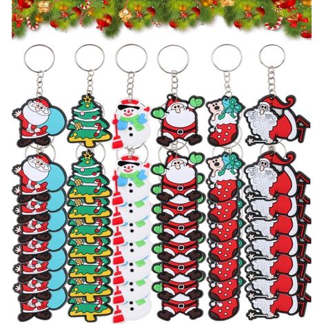 120 portachiavi natalizi - 6 modelli: calza di Natale a cartoni animati, Babbo Natale, pupazzo di neve - Perfetti come regali e decorazioni per feste.