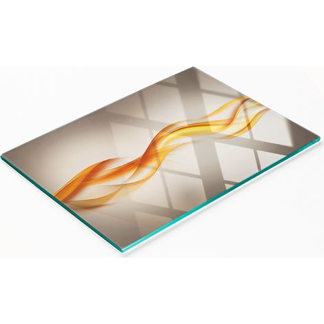 Tagliere da cucina in vetro temperato con grafica astratta a onde decorative, 80x52 cm. (1/5)