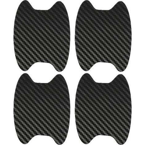 (Noir) Lot de 4 autocollants pour poignées de portières de voiture, en fibre de carbone résistante aux rayures, film de protection pour poignées de voiture, accessoires de style extérieur (1/5)