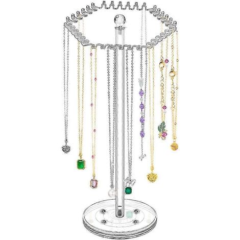 Acrylic Necklace Organizer Rotating Necklace Holder Hanger Clear Jewelry Organizer Display Stand With 36 Hooks (1/5)