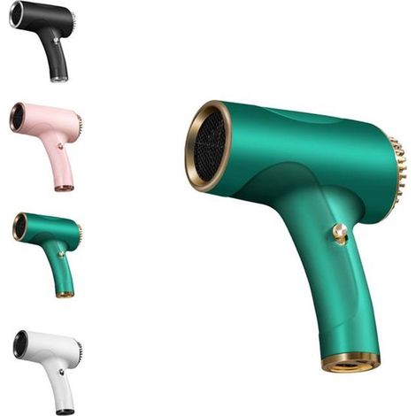 Sèche-cheveux de voyage sans fil - Vert foncé - Deux vitesses de ventilation - Compact et léger - Silencieux (1/5)