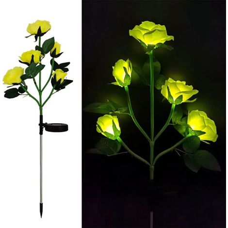 Lampe solaire tournesol à 5 LED, 75 cm, rose jaune, pour éclairage extérieur et décoration de jardin.-AquaForge (1/5)