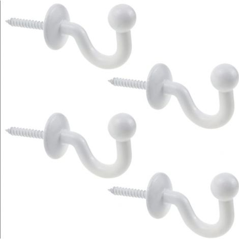 (Weiß) 4-teiliges Set Gardinenhaken und -bänder 61 mm, schwarzes Metall, Wandbefestigung