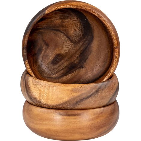 Ensemble de 3 bols à apéritif en bois d'acacia naturel JeiibrZui - 15 x 4 cm - Motif bœuf, fruits secs et décoration (1/5)
