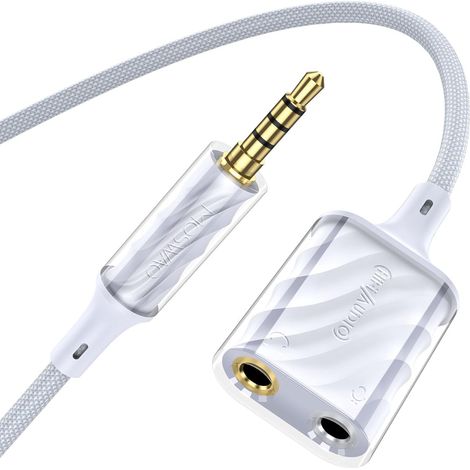 Adaptateur Splitter Y Micro Casque, Adaptateur Jack Audio Stéréo 3,5mm, 3,5mm Mâle à Double 3.5mm Femelle Prise Casque et Microphone pour PS4,PC,Téléphone.Tablette (Support du Microphone TRS) (1/5)