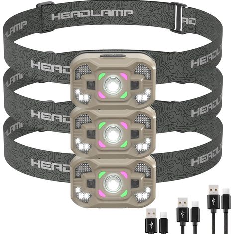 APEX Lot de 3 lampes frontales rechargeables, 2 000 lm, super lumineuses, 5 modes pour adultes, phare léger pour le camping, la course à (1/5)