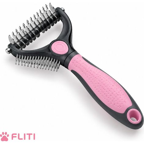 Peigne de Toilettage Double Face pour Chien et Chat à Poils Longs, Brosse Démêlante 9+17 Dents, Rose Grand (1/5)