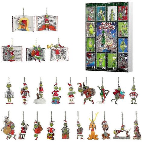 Calendrier de l'Avent (24 jours) - Boîte Surprise - Pendentif Sapin de Noël - Boîte Surprise Grinch