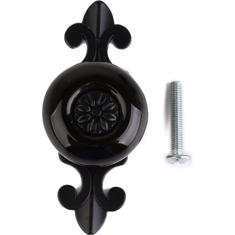 1 poignée ronde en céramique rétro métal pour meuble/tiroir/placard (noir mat + noir) (1/5)