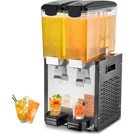 VEVOR Distributore di Bevande Commerciali, Distributore Succhi 2 x 10 L 270 W, Macchina Bevande in Acciaio Inox 304 Uso Alimentare, Temperatura Raffreddamento 7-12 °C, per Bevande Fredde, Ristoranti