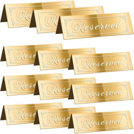 12 Cartellini da Tavolo Riservati, Segnaposto Dorati per Matrimonio, Posti a Sedere Bifacciali in Acrilico, Prenotazione degli Ospiti (1/4)