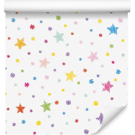 Carta da parati colorata con stelle e pois per soggiorno e camera da letto, 50x1000 cm (1/5)