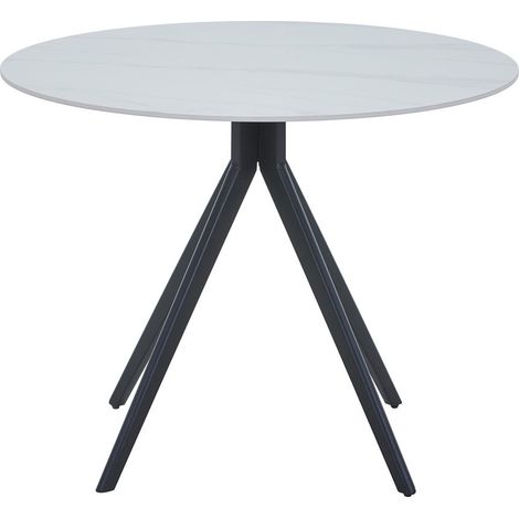 Round Dining Table in White with Black Pedestal Leg - Sintered Stone/Metal - L100 x W100 x H75 cm - Flat Packed