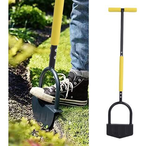 Outil de jardinage avec poignée en T en acier inoxydable, bordureuse demi-lune pour jardin, parterre de fleurs, trottoir et allée (1/5)