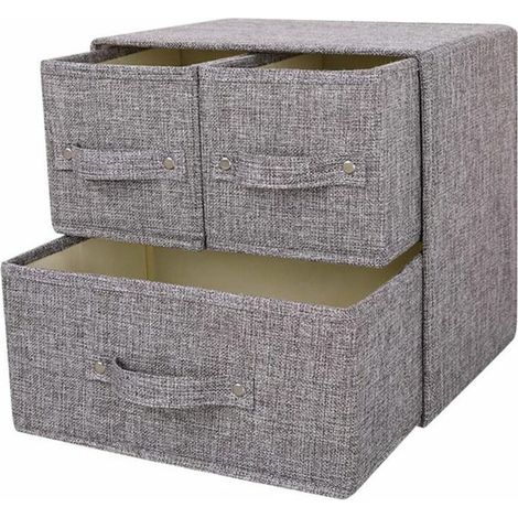 GABRIELLE - Caja de almacenamiento de tela con asa, organizador de cajones con tapa, plegable, para calcetines y ropa interior, 1 cajón grande y 2 pequeños, color gris