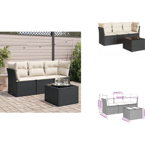 4-tlg. Garten-Sofagarnitur mit Kissen Schwarz Poly Rattan - Gartenmöbel - Esszimmergarnituren - Outdoor Möbel - Lounge Set - Rattan Sofa (1/3)