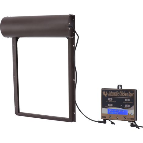 Ouverture automatique programmable pour poulailler en aluminium avec minuterie, capteur de luminosité et télécommande. 3 modes. Couleur : marron. (1/5)