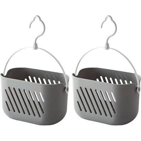 2 Pcs Panier Douche à Suspendre,Panier Rangement Salle de Bain en Plastique avec Crochets,Panier Multifonctionnel avec Poignée pour Ranger Savon,Shampooing,Cosmétiques,Salle de Bain,Cuisine(Gris) (1/4)