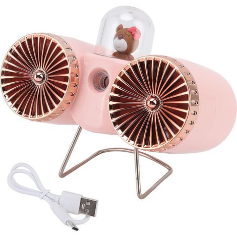 Ventilateur de bureau USB, conception ours à double lame, 3 vitesses, charge par vent fort, veilleuse de Table pour maison, bureau, dortoir, rose