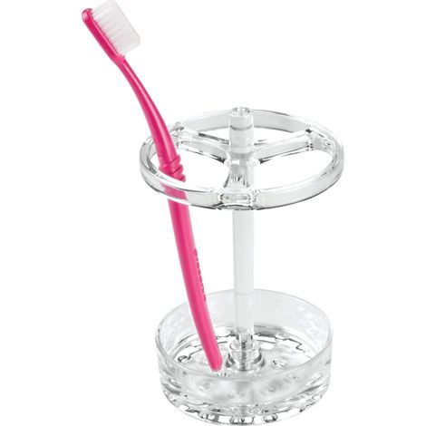 iDesign Organizer bagno con 3 vani, Grande porta spazzolino elettrico e manuale, Portaspazzolino in plastica anche per pennelli trucco, trasparente (1/5)