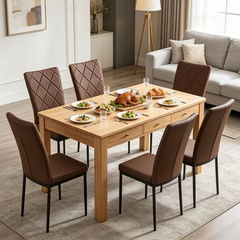 Set di 4 sedie da pranzo in similpelle marrone scuro con schienale alto e gambe in metallo (1/5)