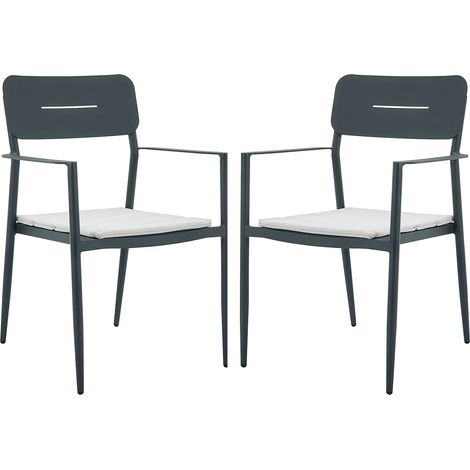 Lotto di 2 poltrone da giardino impilabili in alluminio con cuscino bianco Antracite LOTTYS di MYLIA (1/5)