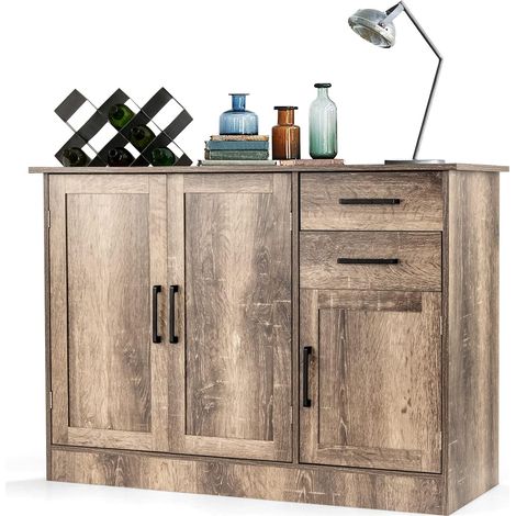 Goplus – Buffet de cuisine moderne 110 x 40 x 78 cm – 3 portes, 2 tiroirs, étagère réglable – Construction robuste en MDF – Grand espace de rangement (1/4)