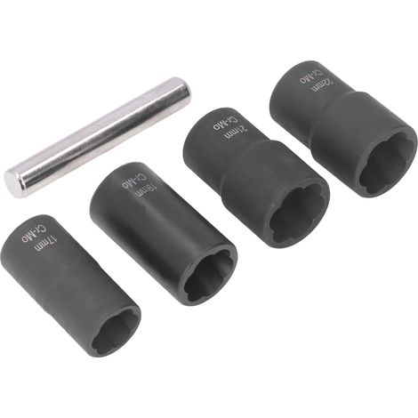 Jeu de 5 douilles à torsion, outil d'extraction d'écrous, extracteur de boulons et d'écrous de roue métriques, outil à douille. (1/5)