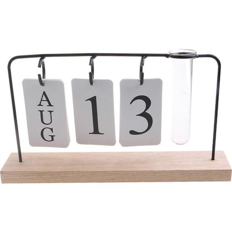 1. Calendrier de bureau vintage en métal et bois avec pot de fleur – Décoration de salon et cuisine, calendrier à retourner quotidien. (98 caractères) (1/4)