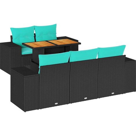 Set de sofás de jardín 6 piezas y cojines ratán sintético negro vidaXL (1/5)