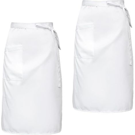 Conjunto de dos delantales blancos de camarera, unisex, con bolsillos, largos, adecuados para cafeterías, pubs y panaderías. (1/4)