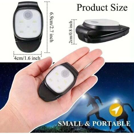 2 Pièces Lampe à Pince LED, Réfléchissants Lampe à Pince Rechargeable USB, 4 Modes D'Éclairage, Mini Lampe Frontale pour La Course en Plein Air, Le Jogging, la Pêche (1/3)