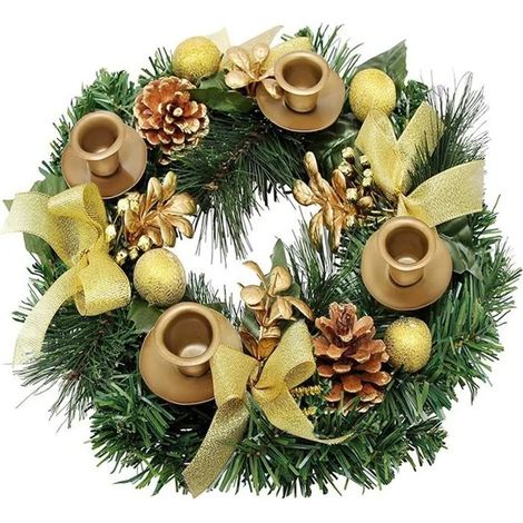 Couronne Avent Bougeoir Bougies, Artificielle Pommes Pin Boules, Décoration Table Intérieur (1/5)
