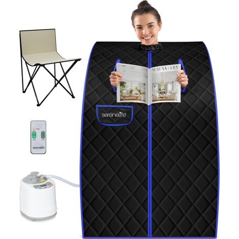 SereneLife Sauna a Vapore Portatile con Telecomando e Sedia Pieghevole per Una Persona, Sauna da Casa per Detossificare e Perdere Peso (Nero), Bagno Turco, Cabina Domestica per Spa (1/5)
