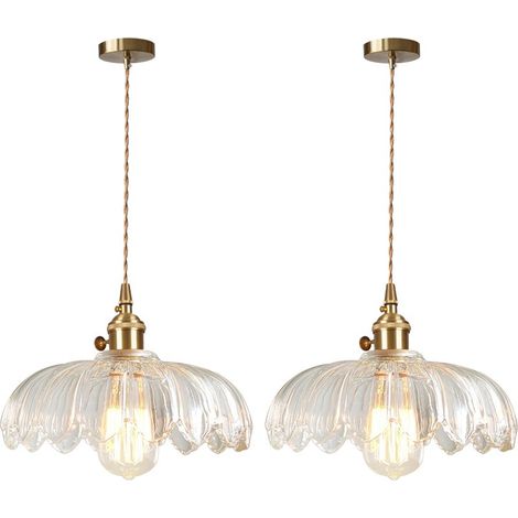2PCS Plafonnier D'Intérieur Vintage Suspension Luminaire En Verre Lustre Rétro Moderne (1/5)