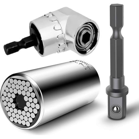 Adattatore universale per trapano elettrico con bussola a cricchetto da 7 mm a 19 mm e cacciavite elettrico con estensione ad angolo retto da 105 gradi