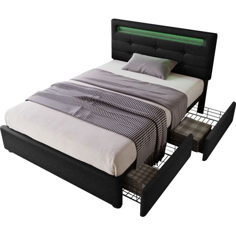 Lit Simple 90x200 Cm Avec Tête De Lit Rembourrée Et Éclairage LED (1/5)