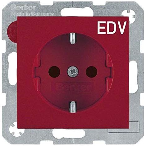 BERKER 47238922 STECKDOSE SCHUKO MIT AUFDRUCK''EDV'', ERHÖHTEM BERÜHRUNGSSCHUTZ, S.X/B.X, ROT GLÄNZEND