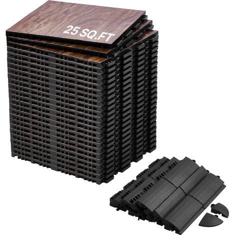 Revêtement de sol emboîtable, 315 x 315 mm, dalles de sol polyvalentes emboîtables, 25 pcs, dalles de piste de danse portable avec base coussinée, grain de bois de chêne, marron, 2,3 m²/boîte (1/5)