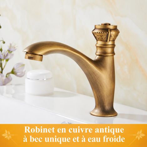 Robinet de lavabo eau froide sculpté en cuivre rétro pour vasque de jardin 18 × 10 × 6 cm 500 g – Livraison gratuite