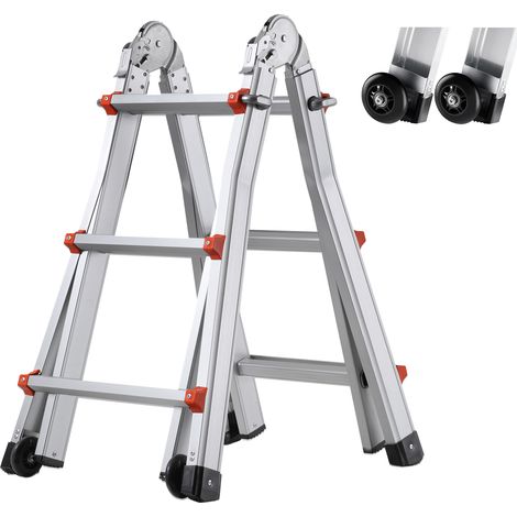 Mophorn 10 ft Teleskopleiter A-Rahmen, kompakte Aluminium-Ausziehleiter, multifunktionale zusammenklappbare Wohnmobilleiter für Zuhause, Treppen, drinnen/draußen, 150 kg Tragkraft, silber